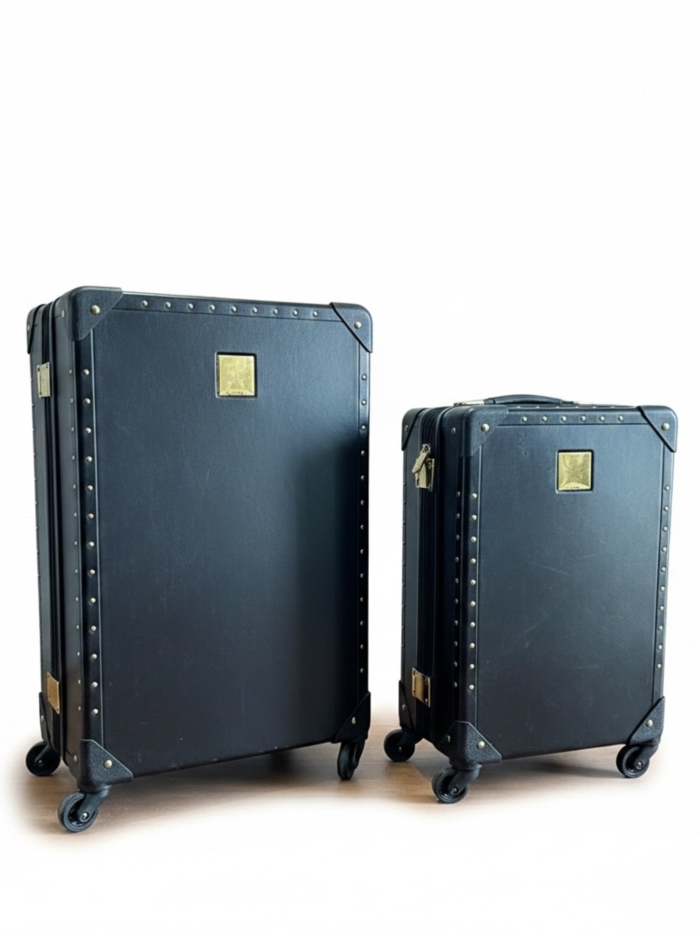 Vince Camuto Black Vintage-Style Rolling Trunk Set (2-Piece)